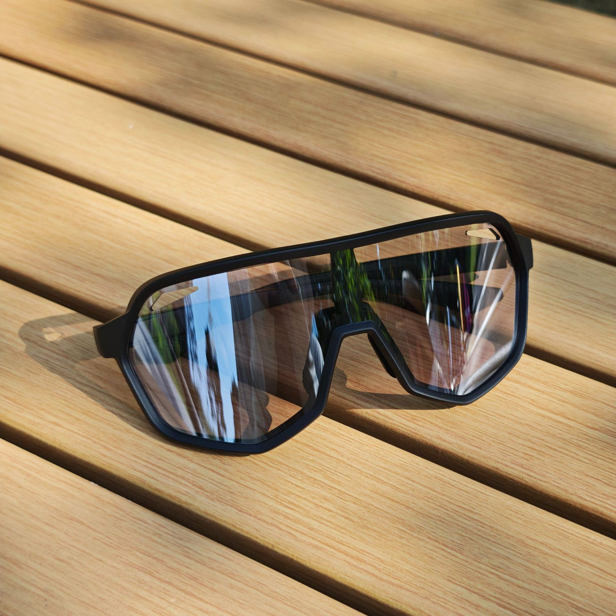 Black frame and photochromic silver lenses Photochromic Cycling Sunglasses - Lightweight TR90 Frame, HD Vision for Road Biking & Running