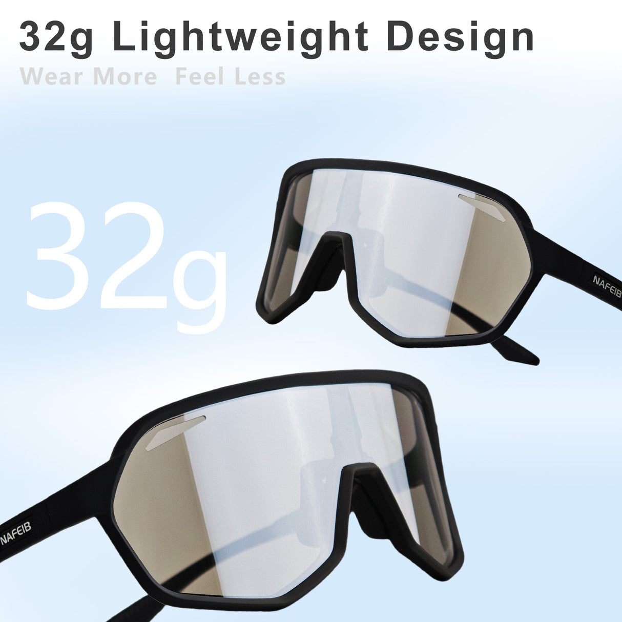 Grey frame and photochromic Grey lenses Photochromic Cycling Sunglasses - Lightweight TR90 Frame, HD Vision for Road Biking & Running