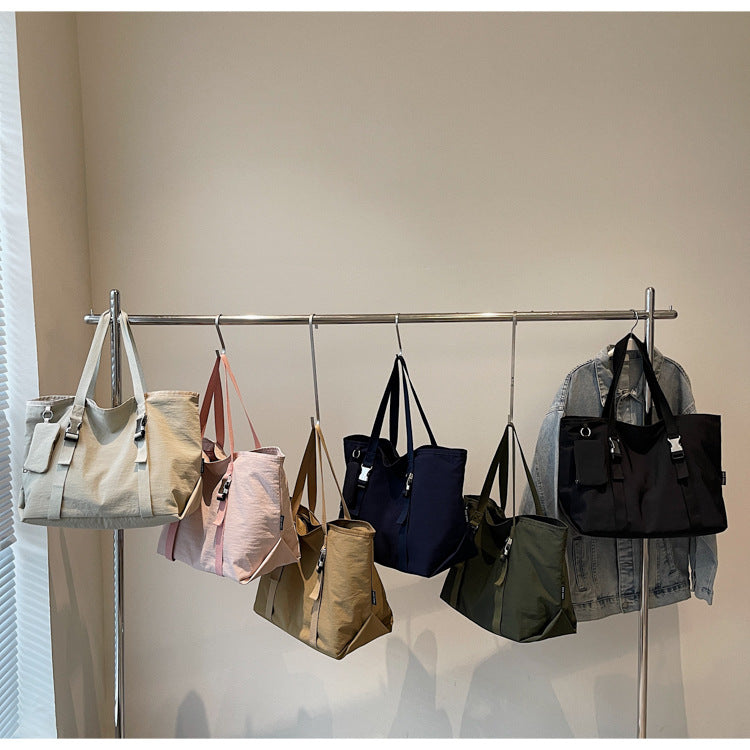 Khaki Women's Large Capacity Nylon Tote Bag - Stylish Casual Shoulder with Detachable Pouch