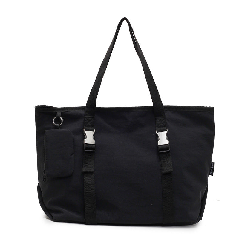 Black Women's Large Capacity Nylon Tote Bag - Stylish Casual Shoulder with Detachable Pouch