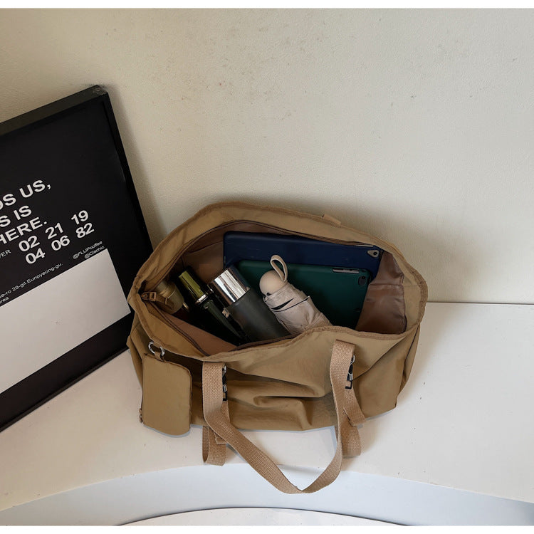 Beige Women's Large Capacity Nylon Tote Bag - Stylish Casual Shoulder with Detachable Pouch