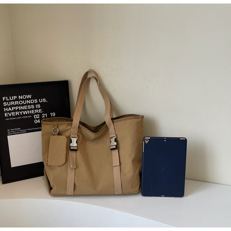 Beige Women's Large Capacity Nylon Tote Bag - Stylish Casual Shoulder with Detachable Pouch