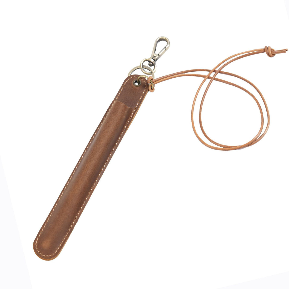 Brown Vintage Top-Grain Leather Pen Sleeve Holder with Neck Strap - Protective Single Pen Case