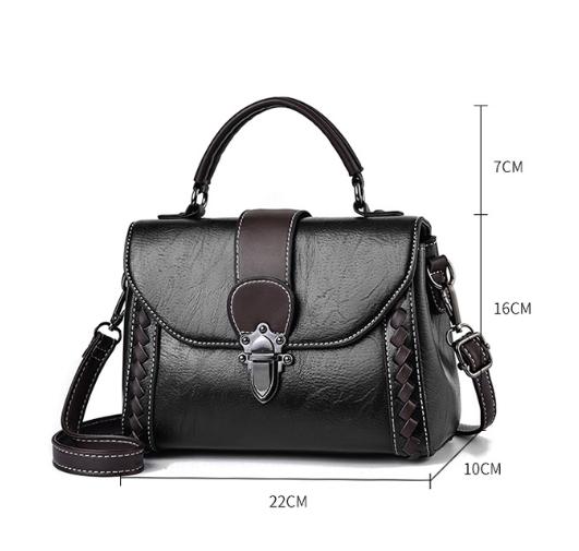 Black Elegant Women's PU Leather Top Handle Satchel - Versatile Crossbody Bag with Classic Clasp & Braided Detail