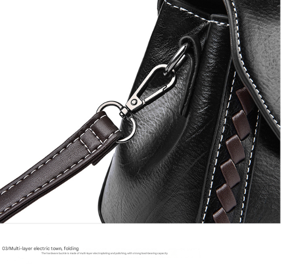 Black Elegant Women's PU Leather Top Handle Satchel - Versatile Crossbody Bag with Classic Clasp & Braided Detail