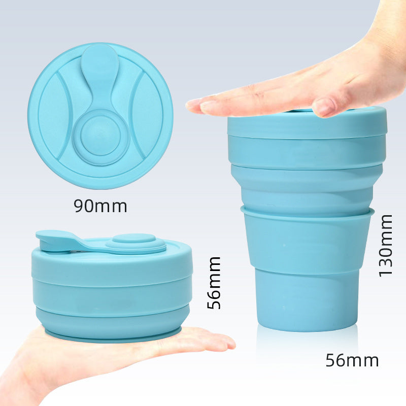 2 Pcs Dark Blue 350ml Collapsible Silicone Travel Cup - Portable, Leak-Proof & Food-Grade Drinking Mug with Lid, Insulating Sleeve & Straw
