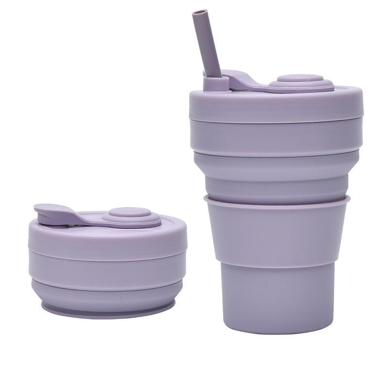 2 Pcs Purple 350ml Collapsible Silicone Travel Cup - Portable, Leak-Proof & Food-Grade Drinking Mug with Lid, Insulating Sleeve & Straw
