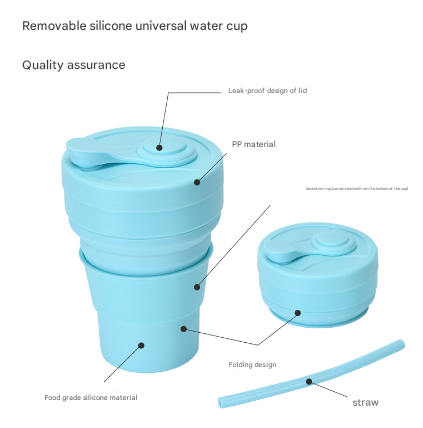 2 Pcs White and Grey 350ml Collapsible Silicone Travel Cup - Portable, Leak-Proof & Food-Grade Drinking Mug with Lid, Insulating Sleeve & Straw