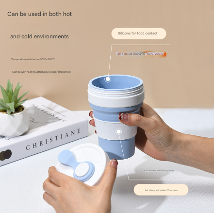 2 Pcs White and Grey 350ml Collapsible Silicone Travel Cup - Portable, Leak-Proof & Food-Grade Drinking Mug with Lid, Insulating Sleeve & Straw