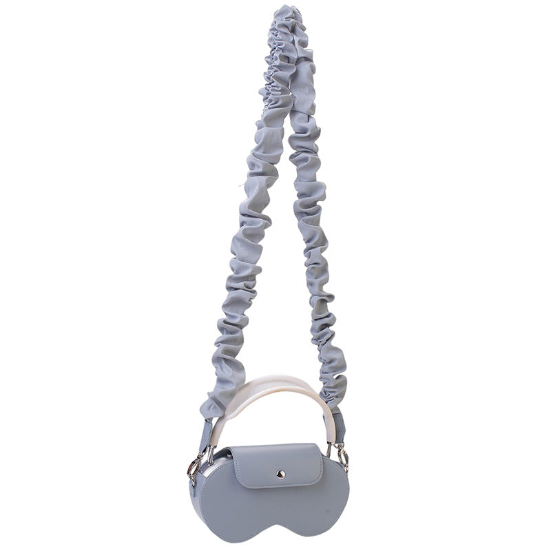 Black Chic PU Leather Crossbody Storage Bag for Apple AirPods Max - Protective Case with Ruched Fabric Strap & Top Handle