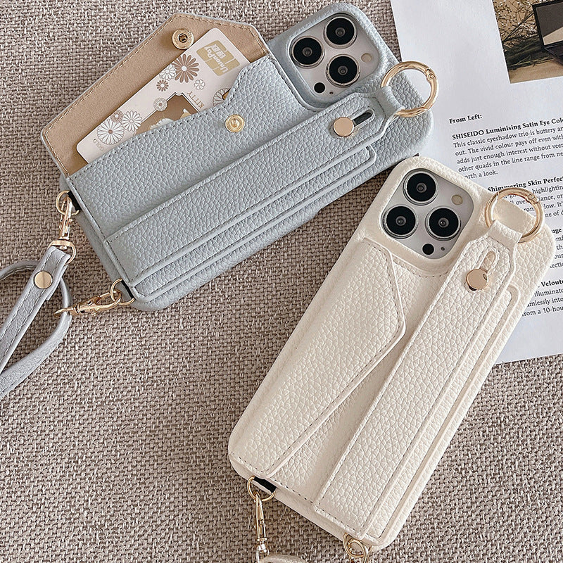 Red Chic PU Leather Crossbody Wallet Case for iPhone 16 - Card Holder with Detachable Strap & Finger Ring Grip