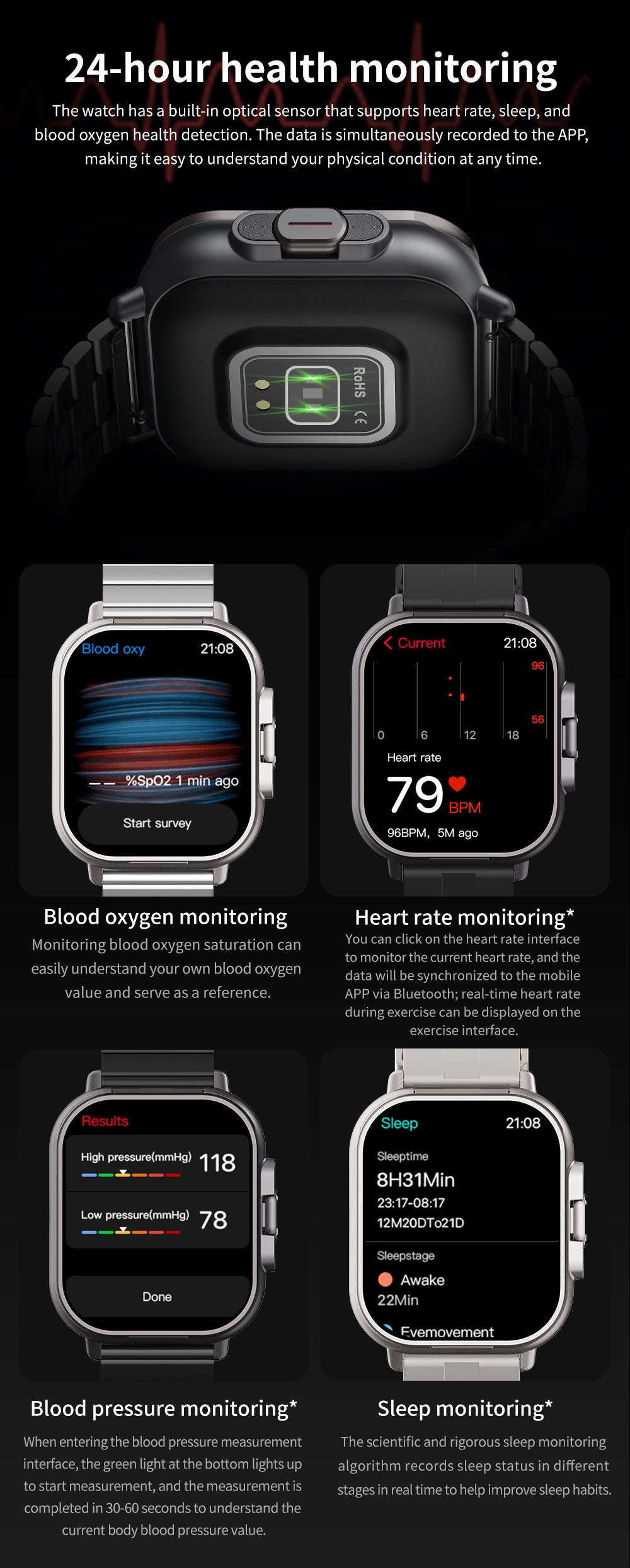 Black Steel Belt 2-in-1 Smartwatch with Built-in Earbuds - 2.01 HD Touchscreen
