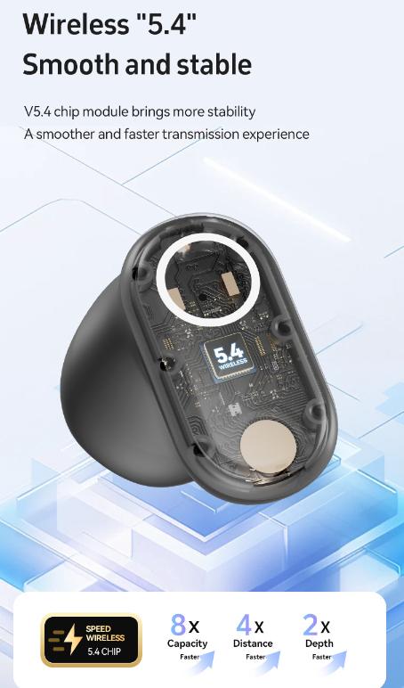 Black Feather-Light TWS Earbuds - Bluetooth 5.4, Hi-Fi Sound, LED Display Case, 60H+ Playtime, Touch Control