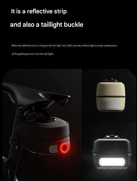 Khaki Compact Bike Saddle Bag - Quick-Release Water-Resistant Tail Pouch with Reflective Accents