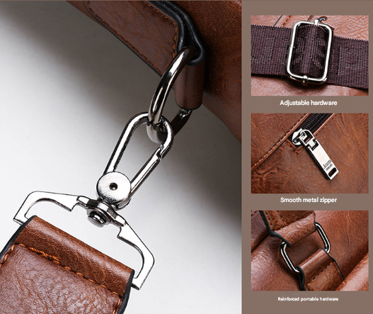 Black Men's PU Leather Briefcase - Vintage Style Laptop Messenger Bag, Crossbody Satchel for Business & Casual