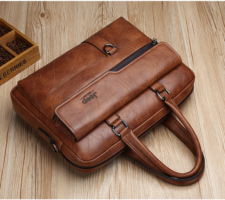 Coffee Men's PU Leather Briefcase - Vintage Style Laptop Messenger Bag, Crossbody Satchel for Business & Casual