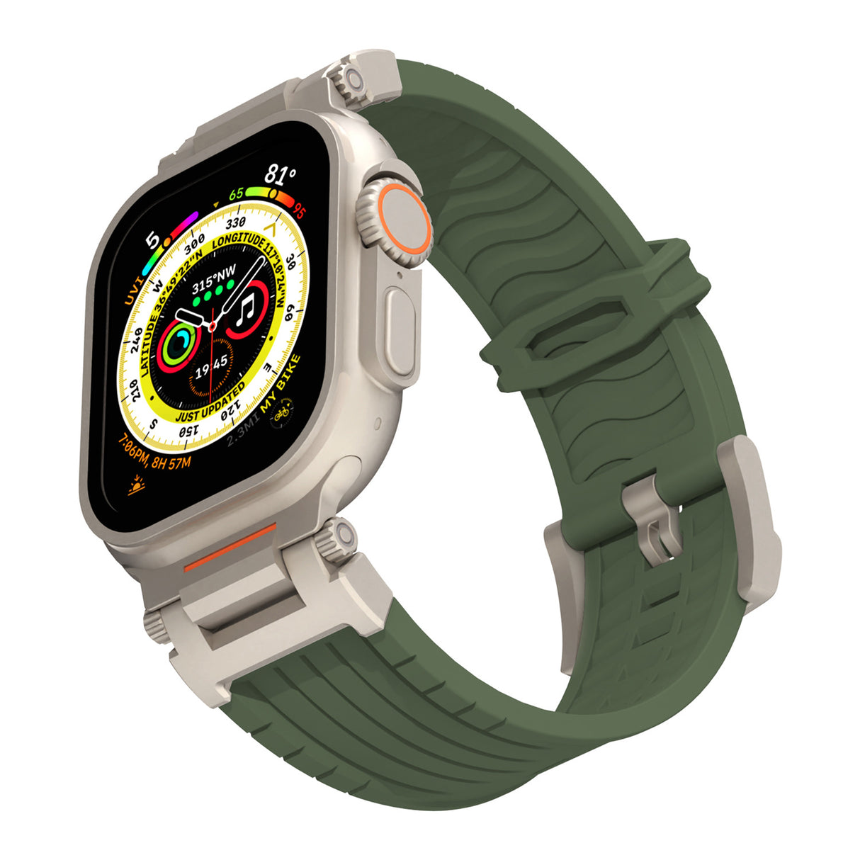 Beige Rugged Tactical Silicone Strap for Apple Watch Ultra & Series - Heavy-Duty Metal Clasp