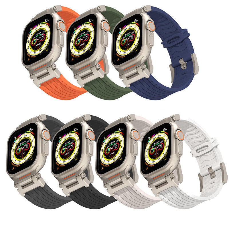 White Rugged Tactical Silicone Strap for Apple Watch Ultra & Series - Heavy-Duty Metal Clasp
