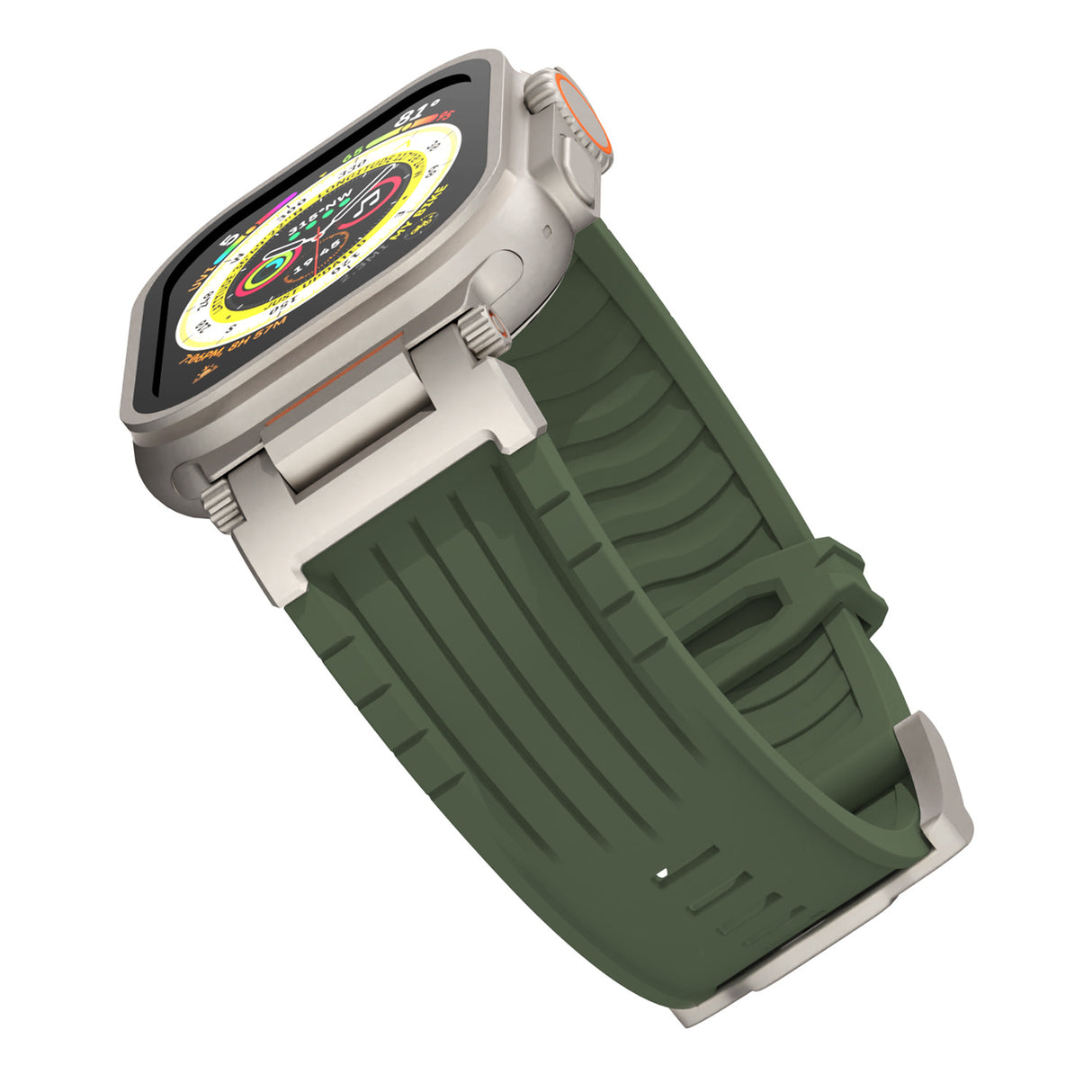 White Rugged Tactical Silicone Strap for Apple Watch Ultra & Series - Heavy-Duty Metal Clasp