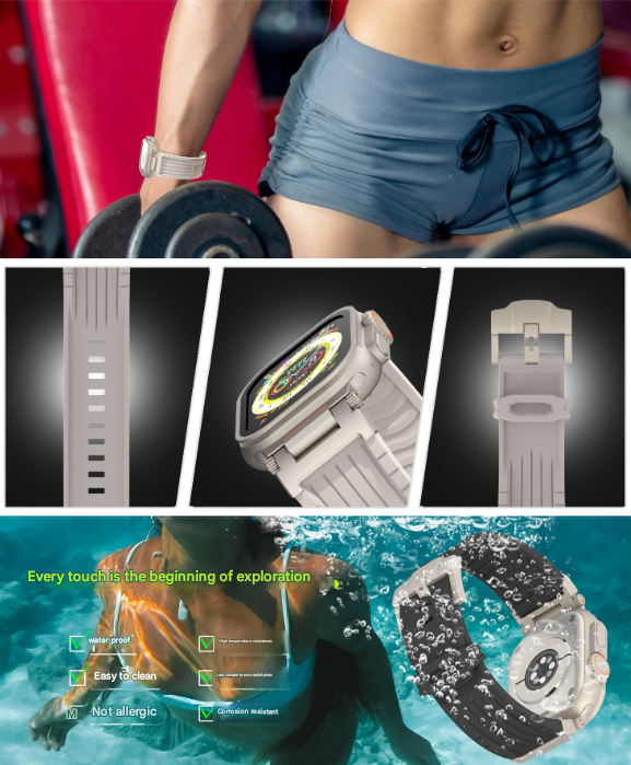 White Rugged Tactical Silicone Strap for Apple Watch Ultra & Series - Heavy-Duty Metal Clasp