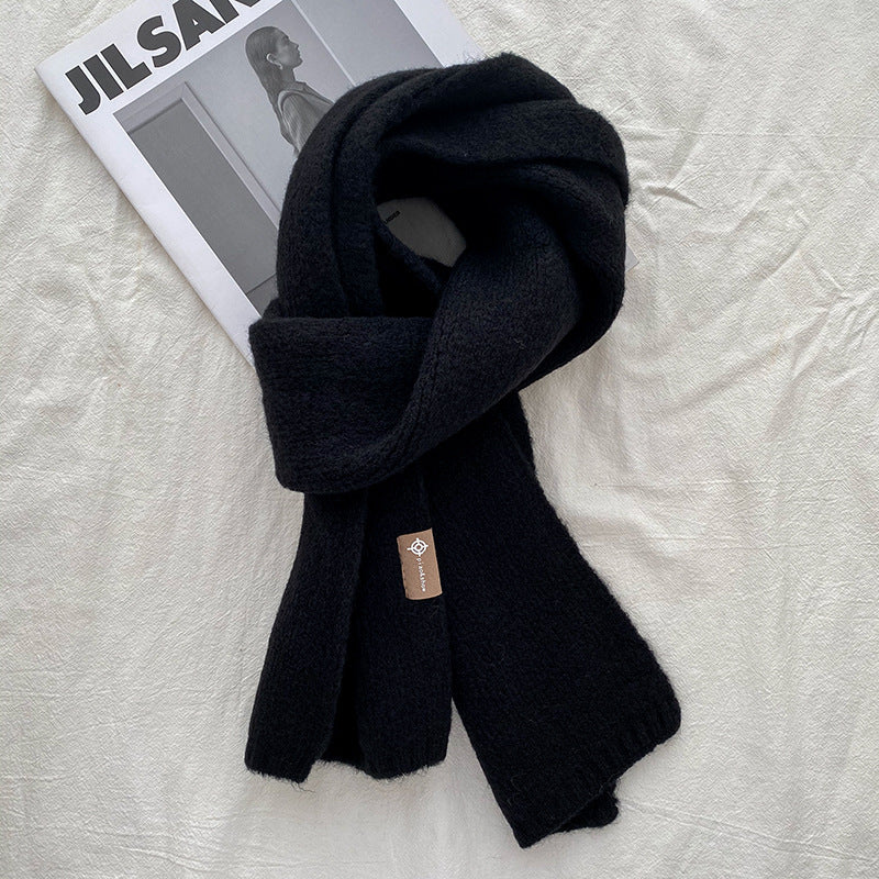 Black Luxuriously Soft Wool Blend Knit Scarf - Cozy Warm Solid Colour Unisex Winter Essential