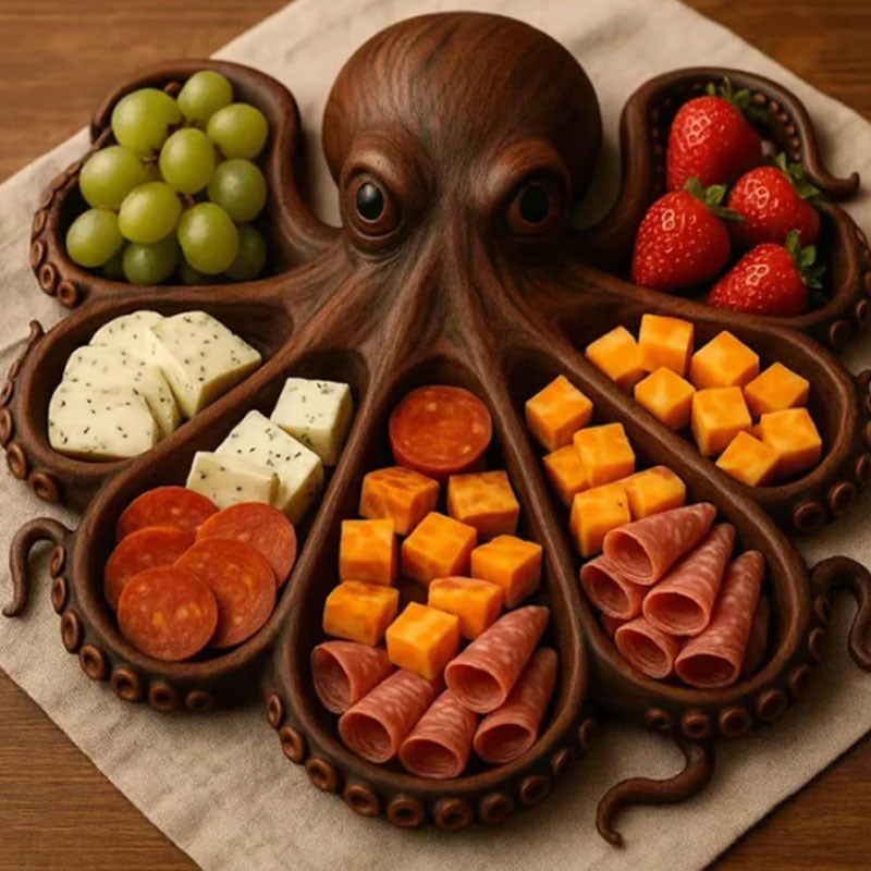 Style A Brown Artisan Crafted Solid Wood Octopus Charcuterie Board - Unique Appetizer & Cheese Serving Platter