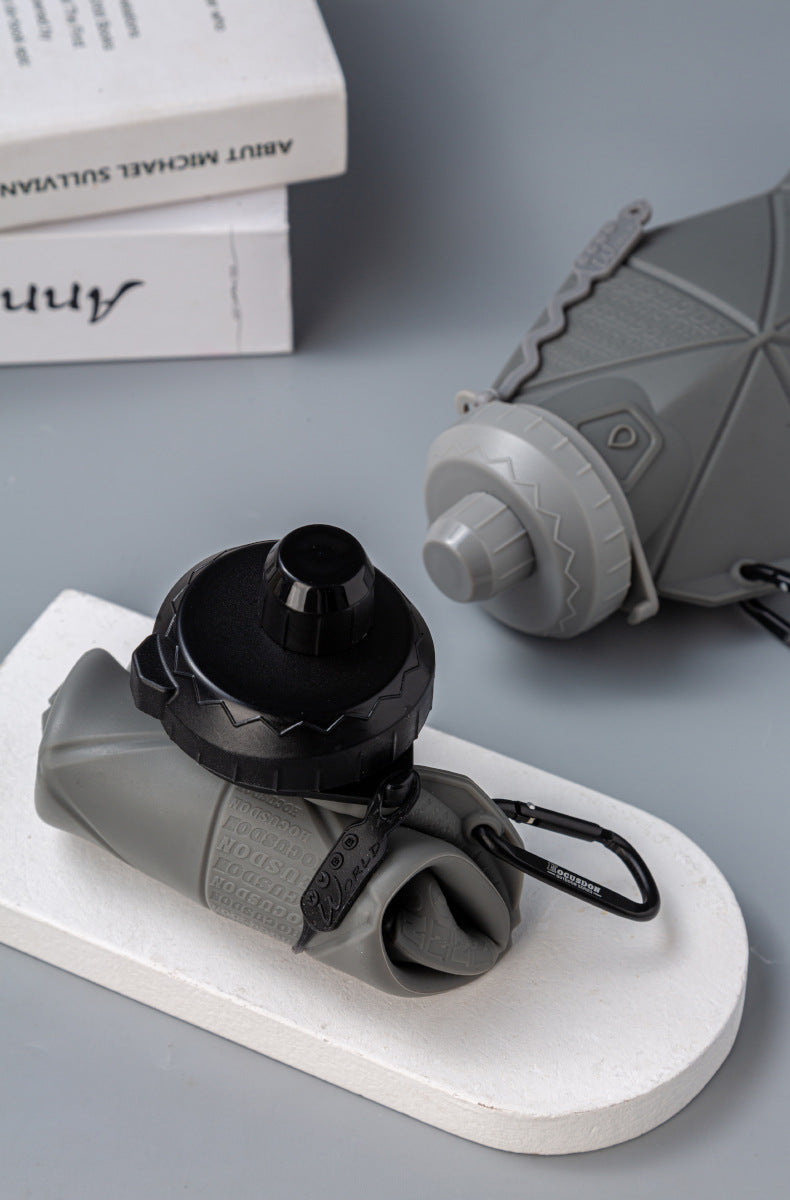 Dark Grey and Grey Cup Lid Ultimate Foldable Silicone Water Bottle - Lightweight Leakproof Travel & Sports Hydration - 700ml