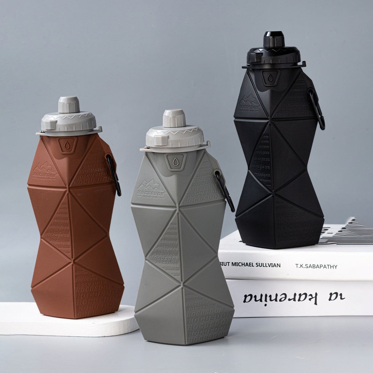Brown and Grey Cup Lid Ultimate Foldable Silicone Water Bottle - Lightweight Leakproof Travel & Sports Hydration - 700ml