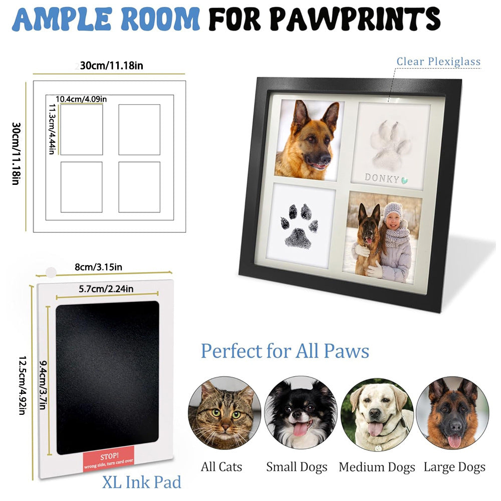 Black and White Pet Paw Print Keepsake Photo Frame Kit - Mess-Free Ink Pad for Dogs & Cats, Dual Photo & Print Display