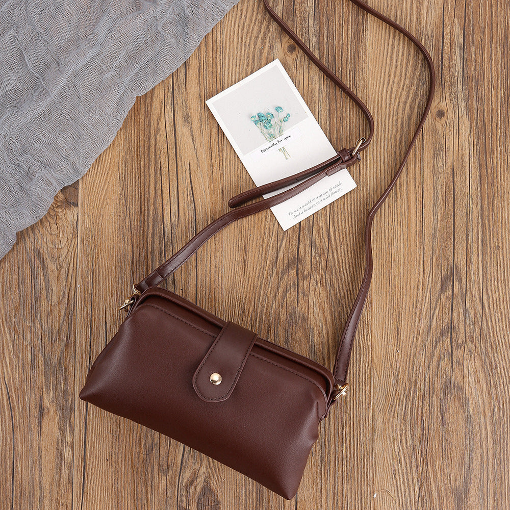 Coffee Chic Vintage Inspired PU Leather Crossbody Bag - Small Frame Doctor Style Purse with Adjustable Strap