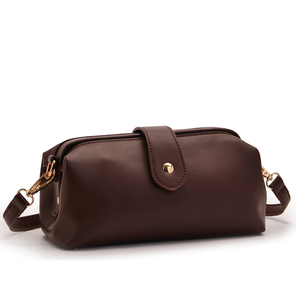Coffee Chic Vintage Inspired PU Leather Crossbody Bag - Small Frame Doctor Style Purse with Adjustable Strap