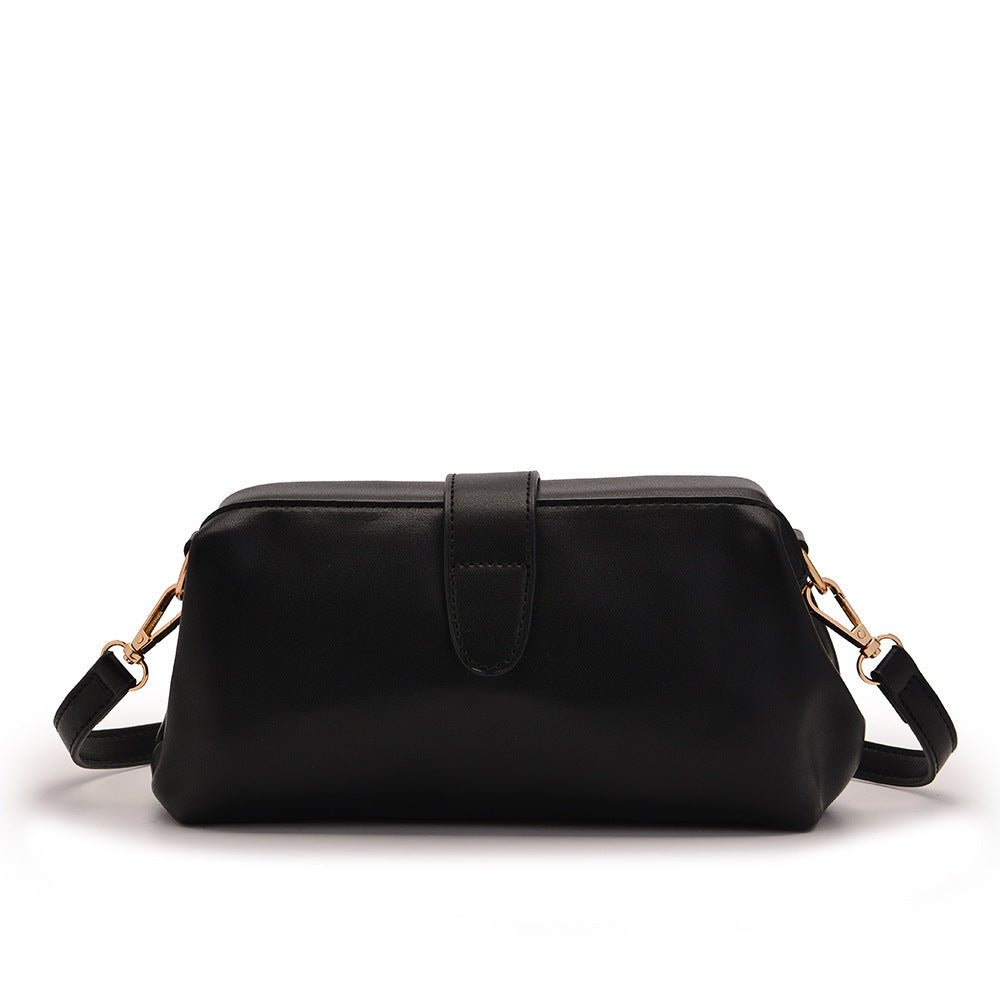 Black Chic Vintage Inspired PU Leather Crossbody Bag - Small Frame Doctor Style Purse with Adjustable Strap