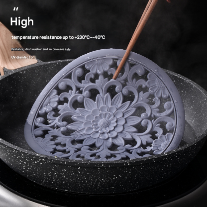 Elegant Floral Silicone Trivet Mat Set (3-Pack, Dark Blue) - Heat Resistant, Non-Slip Kitchen Hot Pads & Pot Holders