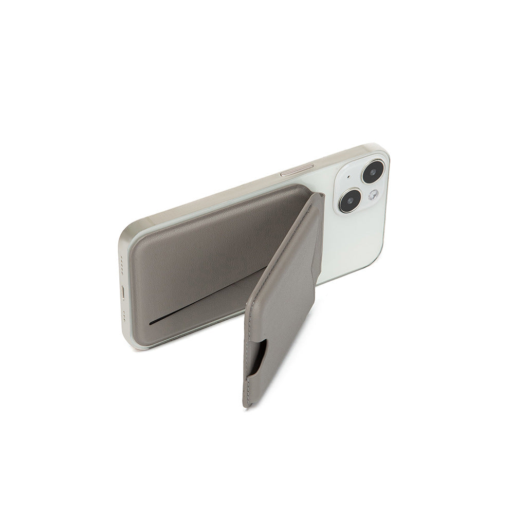 Grey Chic MagSafe Wallet with Mirror & Stand - PU Leather Card Holder for iPhone 12-16 Series