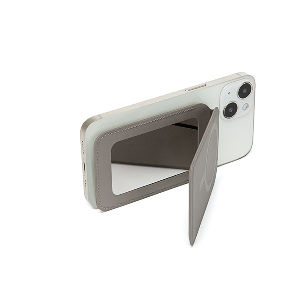 Light Grey Chic MagSafe Wallet with Mirror & Stand - PU Leather Card Holder for iPhone 12-16 Series