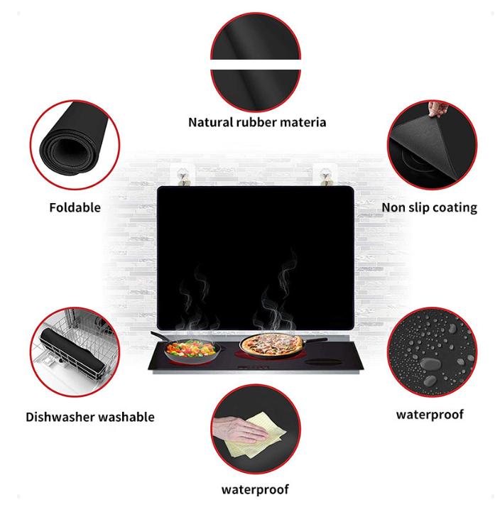 Black Premium Heat Resistant Stovetop Protector Mat - Waterproof, Anti-Slip & Easy Clean Kitchen Guard (61.5x53cm)