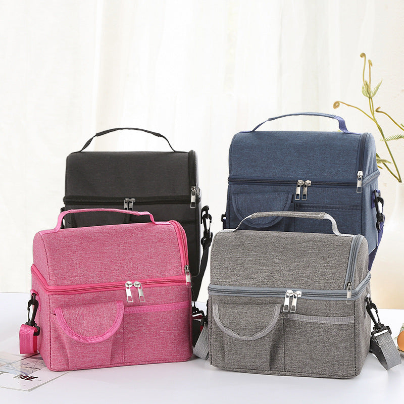 2 Pcs Pink Premium Double Layer Insulated Lunch Bag - 8.4L Thermal Cooler Tote with Shoulder Strap