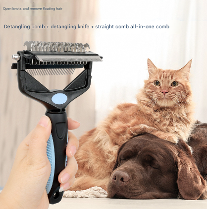 Blue and Black Professional 3-in-1 Pet Grooming Tool - Dematting Rake, Deshedding Comb & Finishing Brush for Dogs & Cats