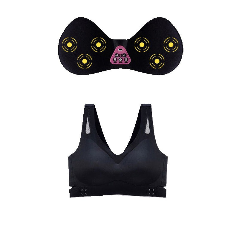 Size L Black Wireless Electric Breast Massager Bra - 5 Modes Vibration & 3 Heat Levels for Lifting Comfort & Wellness