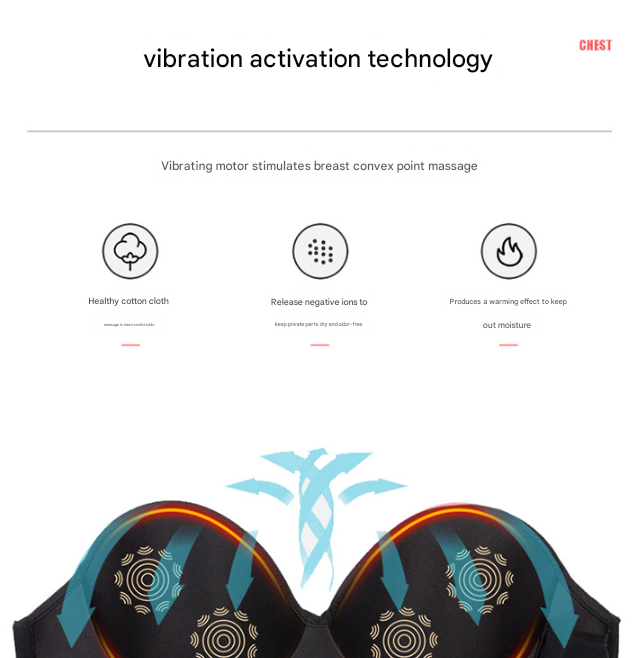 Size L Black Wireless Electric Breast Massager Bra - 5 Modes Vibration & 3 Heat Levels for Lifting Comfort & Wellness