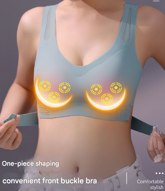 Size XL Blue Wireless Electric Breast Massager Bra - 5 Modes Vibration & 3 Heat Levels for Lifting Comfort & Wellness