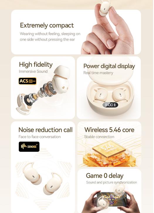 Black Ultra-Comfort Wireless Sleep Earbuds - Bluetooth 5.4, Hi-Res Audio, Noise Isolating, 60H Playtime for Side Sleepers