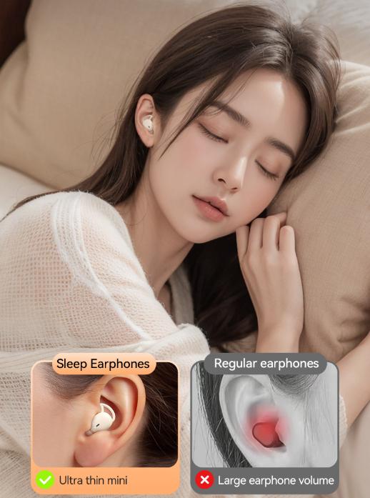 Black Ultra-Comfort Wireless Sleep Earbuds - Bluetooth 5.4, Hi-Res Audio, Noise Isolating, 60H Playtime for Side Sleepers