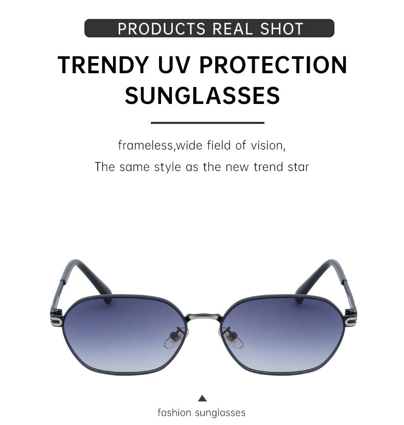 Blue Lenses Chic Oval Sunglasses for Women - UV400 Protection Lightweight Metal Frame, Comfortable Design