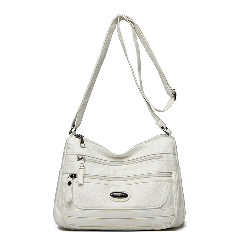 White Women's Soft Washed PU Leather Crossbody Bag - Multi-Pocket Casual Shoulder Purse for Everyday Organization