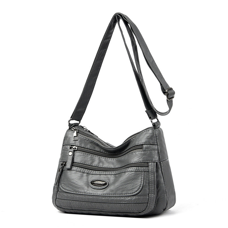 Reddish Brown Women's Soft Washed PU Leather Crossbody Bag - Multi-Pocket Casual Shoulder Purse for Everyday Organization