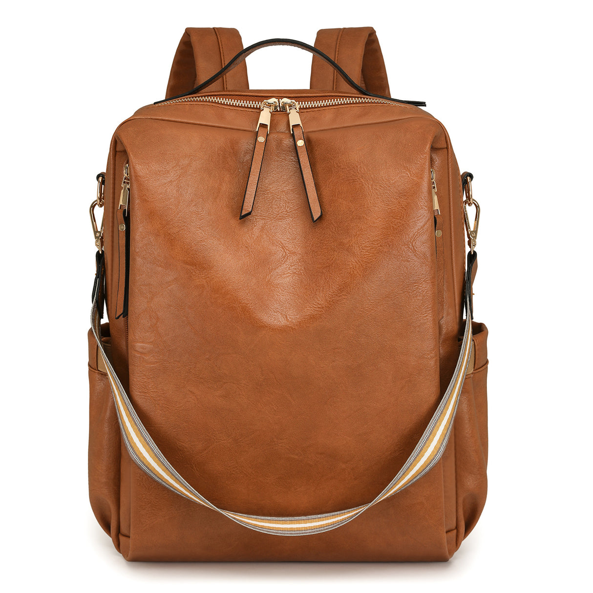 Brown Women's Vintage PU Leather Anti-Theft Backpack - Convertible Shoulder Bag & Laptop Rucksack for Travel & Daily Use
