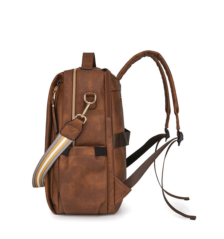 Beige Women's Vintage PU Leather Anti-Theft Backpack - Convertible Shoulder Bag & Laptop Rucksack for Travel & Daily Use