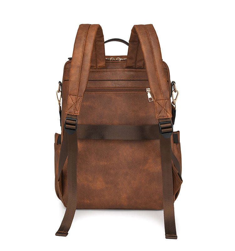 Beige Women's Vintage PU Leather Anti-Theft Backpack - Convertible Shoulder Bag & Laptop Rucksack for Travel & Daily Use