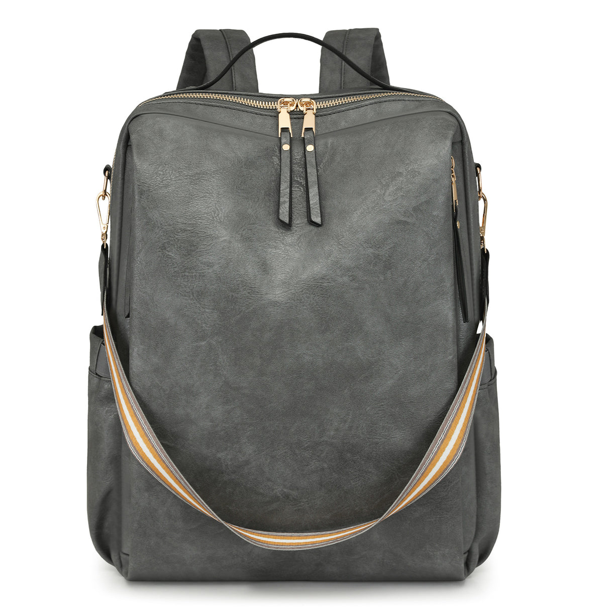 Grey Women's Vintage PU Leather Anti-Theft Backpack - Convertible Shoulder Bag & Laptop Rucksack for Travel & Daily Use